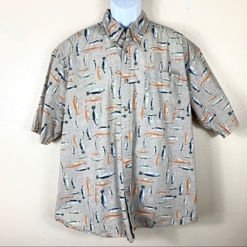 Columbia Men’s shirt Gray buttons down Fish XL